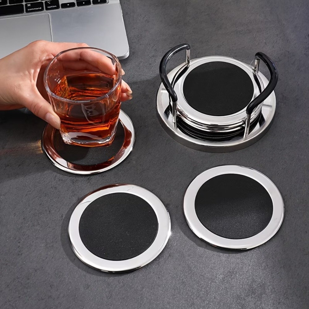 Marble Coaster Set - 6PCS/SET Round Stainless Steel Coaster Minimalist
