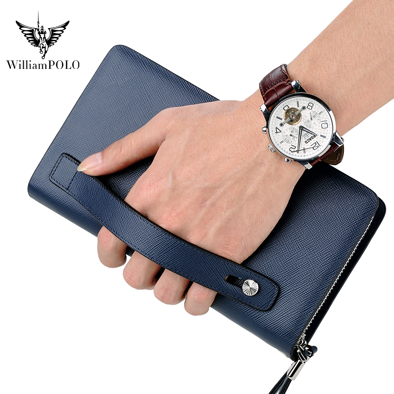 Leather Wallet Men - WILLIAMPOLO Luxury Men's Leather Clutch Bag