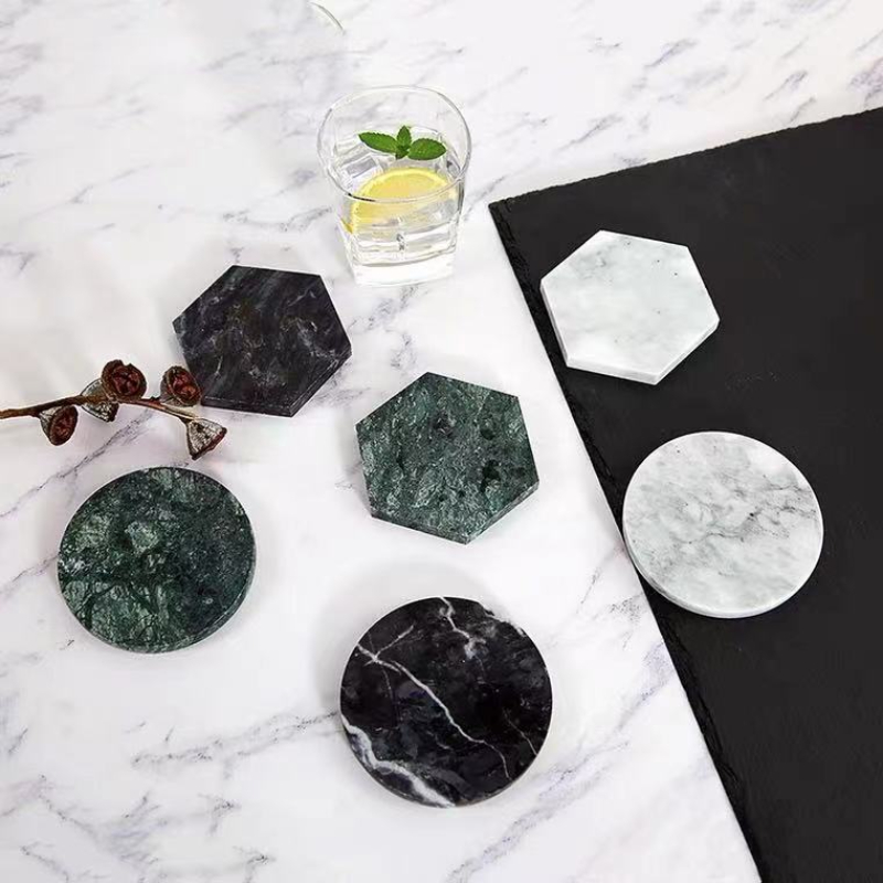 Marble Coaster Set - Natural Marble Coasters Coffee Round Heat-resistant