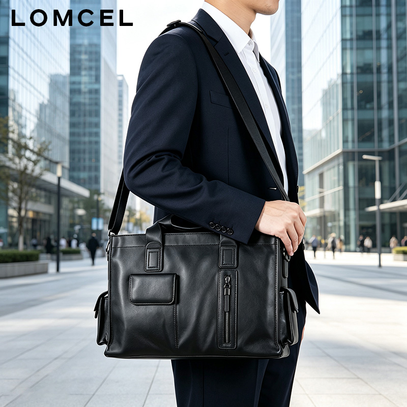 Leather Briefcase - LOMCEL P116 fashionable handbag genuine leather