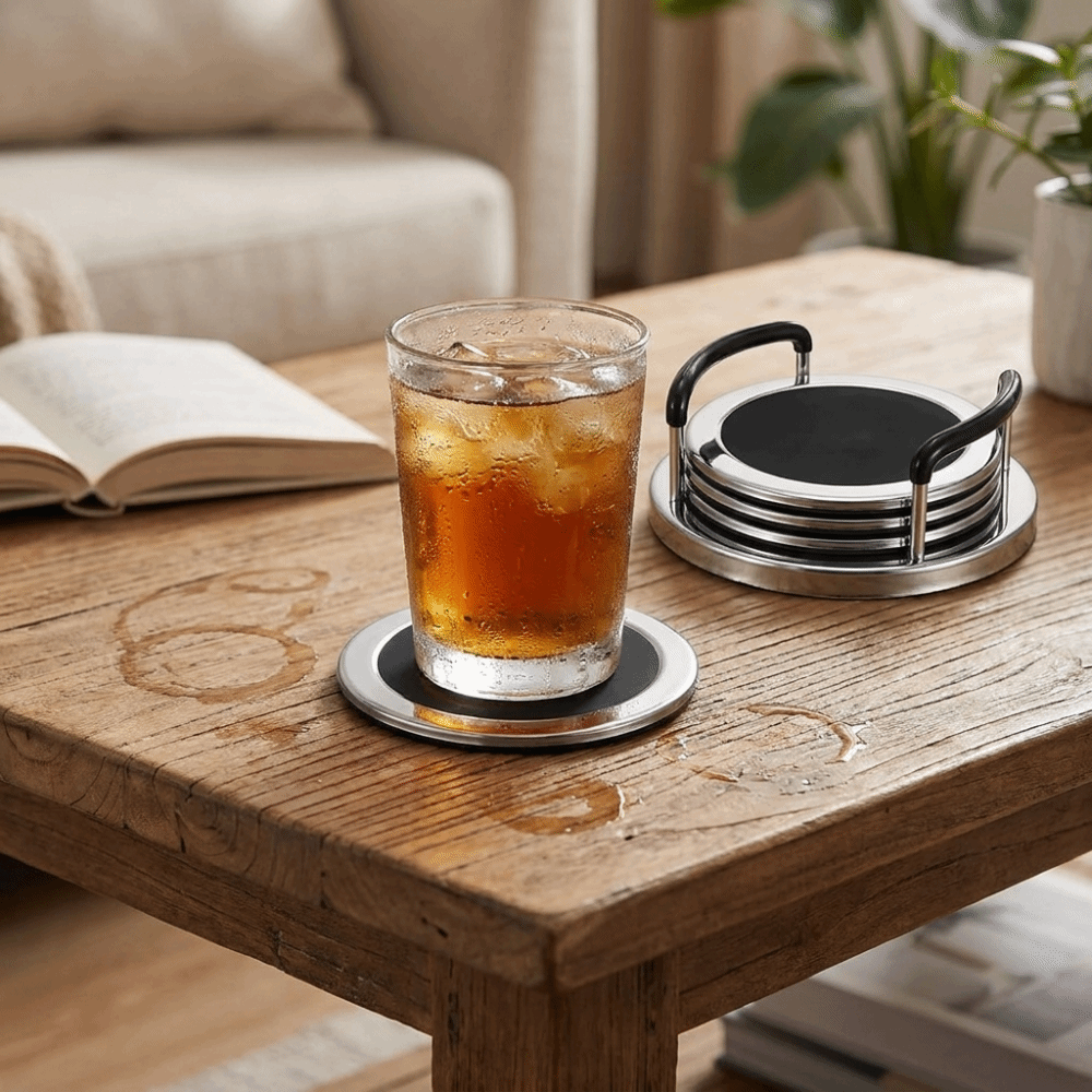 6PCS/SET Round Stainless Steel - Marble Coaster Set recension och pris
