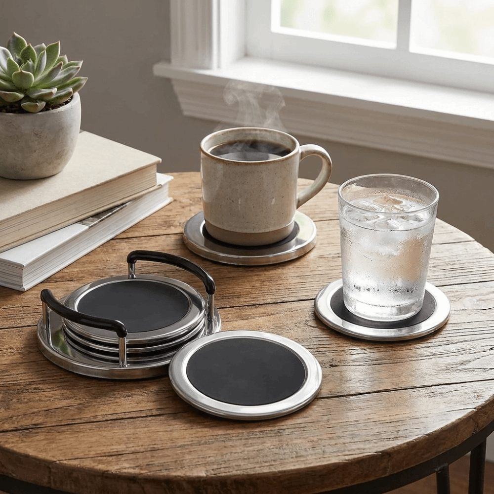 6PCS/SET Round Stainless Steel - Marble Coaster Set recension och pris