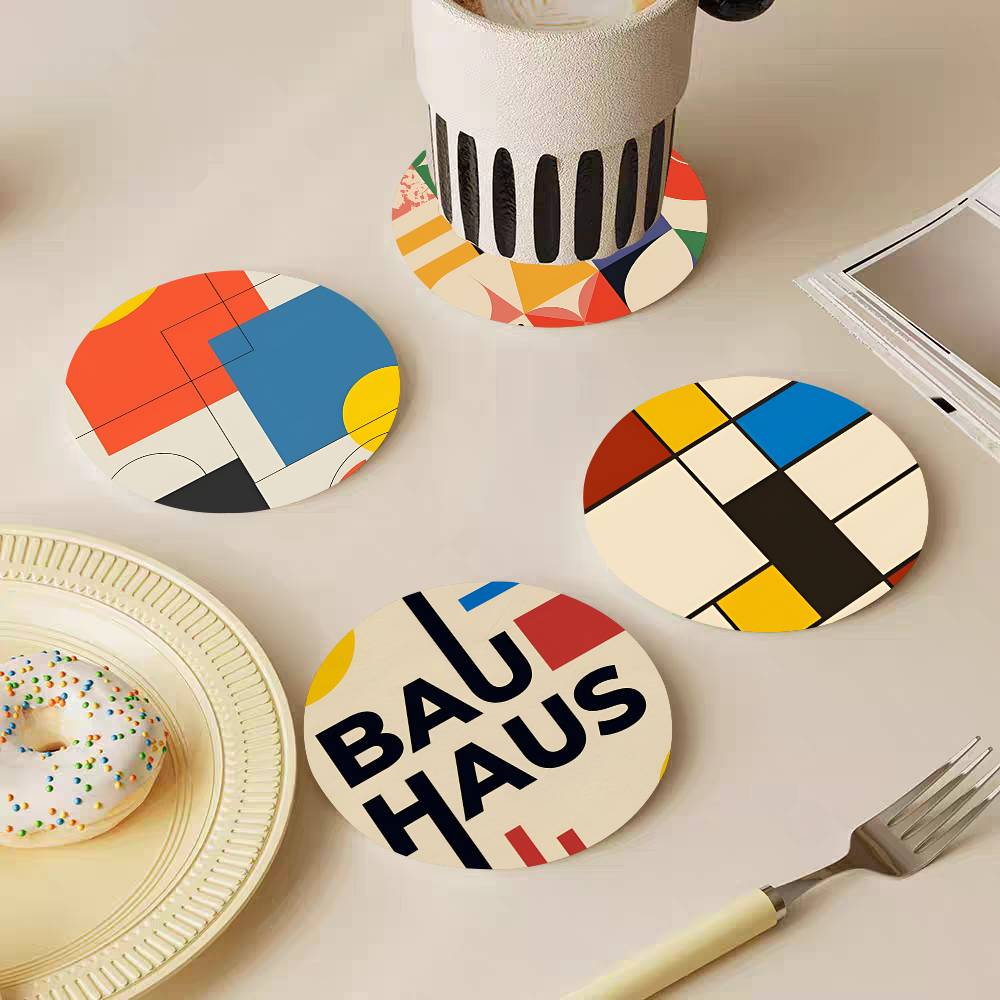 Abstract Bauhaus Round Wooden  - Marble Coaster Set recension och pris