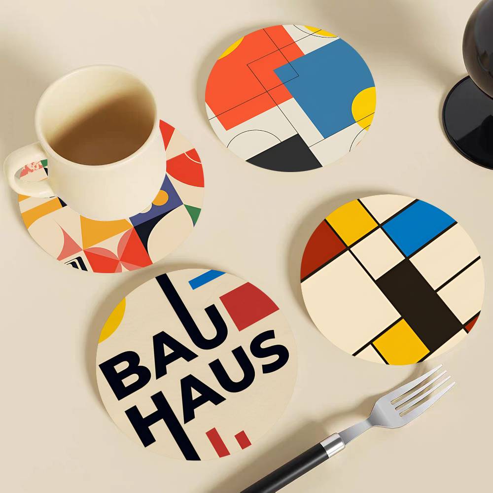Abstract Bauhaus Round Wooden  - Marble Coaster Set recension och pris
