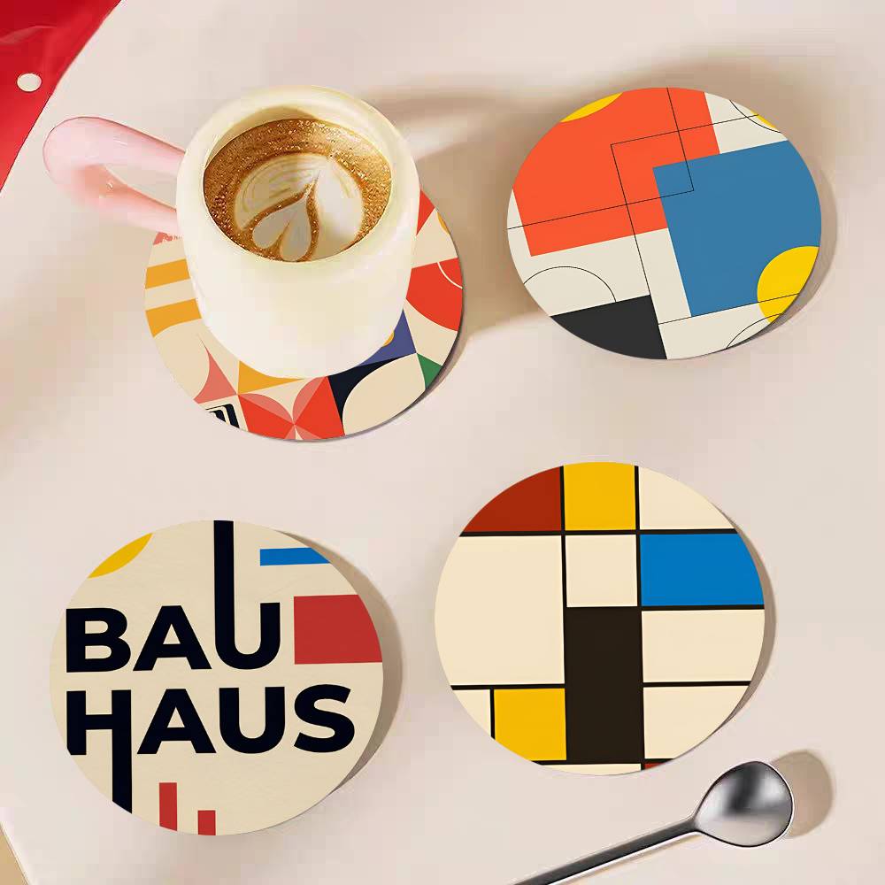 Abstract Bauhaus Round Wooden  - Marble Coaster Set recension och pris