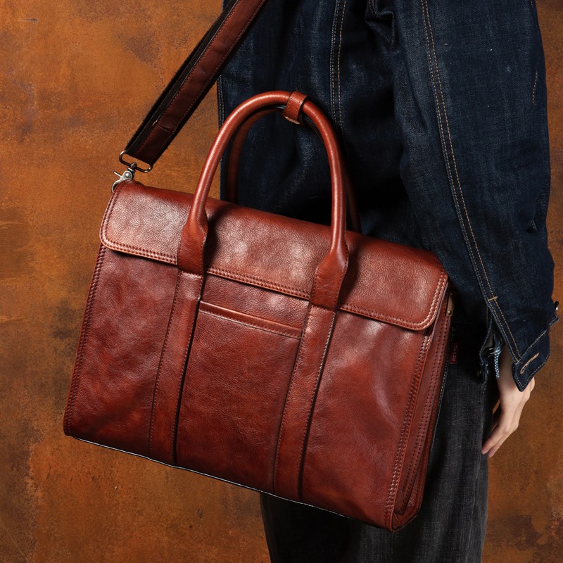 Vegetable tanned leather handb - Leather Briefcase recension och pris