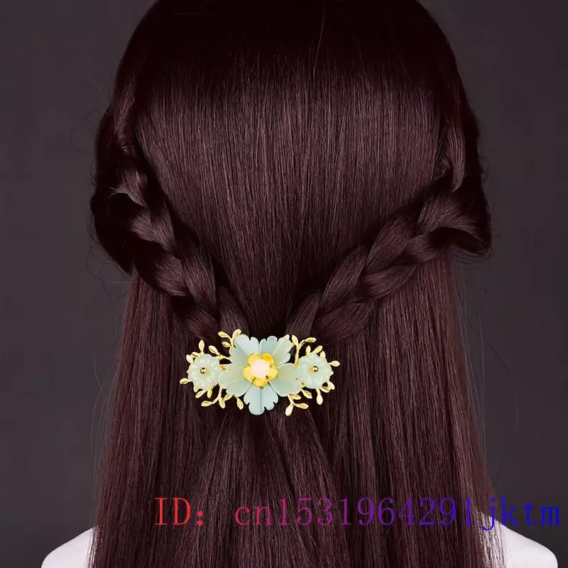 Green Jade Flower Barrette Des - Gold Plated Jewelry recension och pris