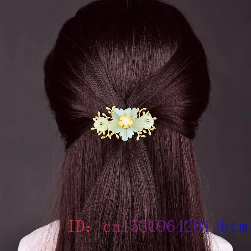 Green Jade Flower Barrette Des - Gold Plated Jewelry recension och pris