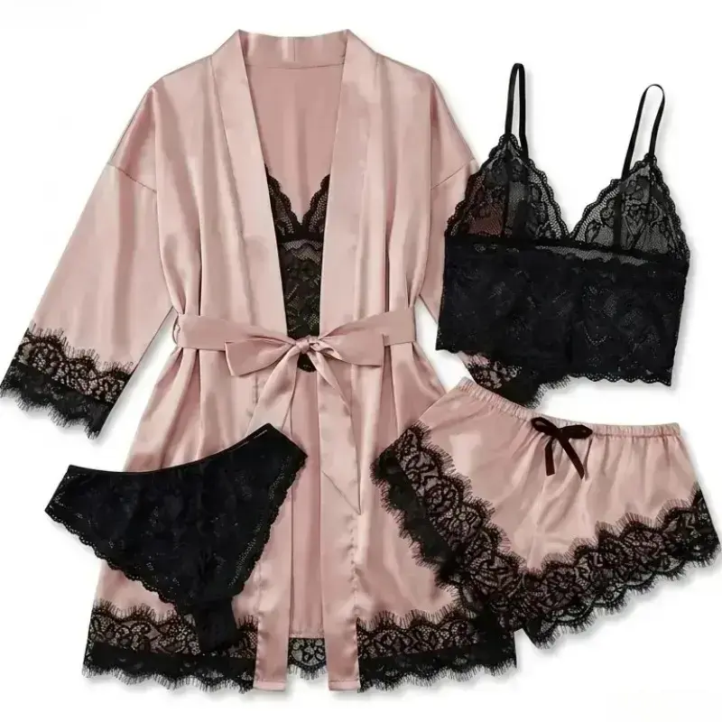 Women's 4-Piece Satin Pajama S - Luxury Gift Set recension och pris