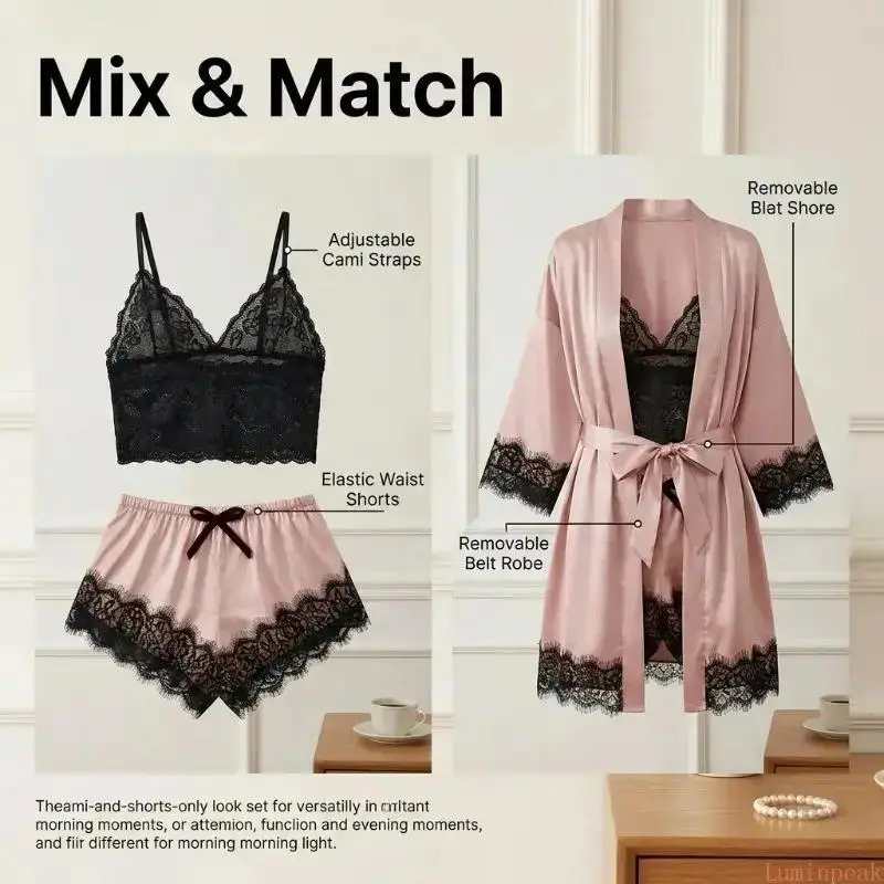 Women's 4-Piece Satin Pajama S - Luxury Gift Set recension och pris